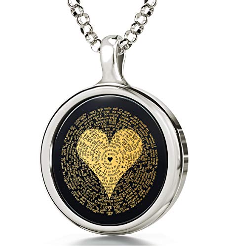 I Love You Necklace 120 Languages Inscribed in 24k Gold on Round Onyx Pendant, 18" - NanoStyle Jewelry