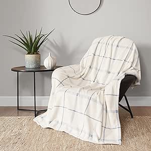 Lucky Brand Palmdale White with Light Blue Plaid 50"X70" Cozy Plush Blanket - Premium Microfiber Throw for Luxurious Comfort