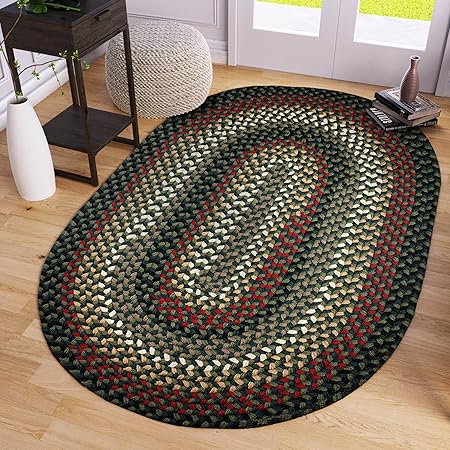 Super Area Rugs Santa Maria Braided Rug Indoor Outdoor Rug Washable Reversible Patio Deck Carpet, Verdant, 5' X 8' Oval