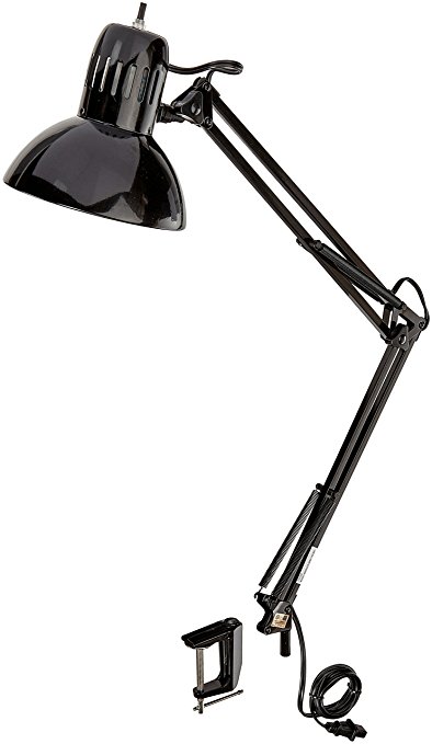 Globe Electric 56963 Swing Arm Lamp with Durable Adjustable Metal Clip, Black