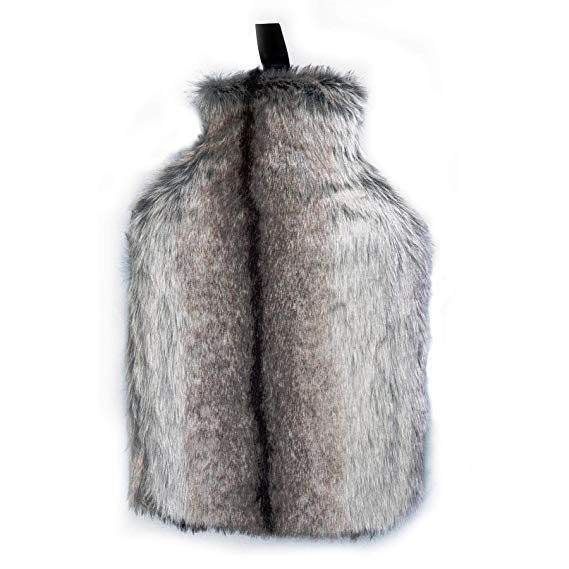 Harbour Housewares Full Size Hot Water Bottle, 2L - with Soft Faux Fur Cover - Grey