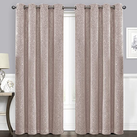 SUO AI TEXTILE Blackout Curtains Thermal Insulated Drapes Grommet Panels Blackout Silver Window Curtains Starry Dot for Living Room,Bedroom,Livingroom,52 by 63 Inch,2 Panels,Pink
