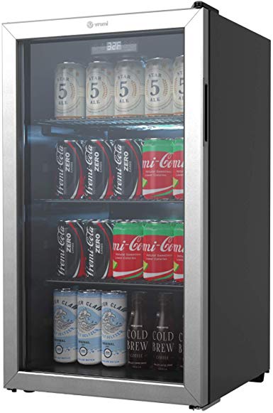 Vremi Beverage Refrigerator and Cooler - 110 to 130 Can Mini Fridge with Glass Door for Soda Beer or Wine - Small Drink Dispenser Machine for Office or Bar with Removable Shelves and Adjustable Feet