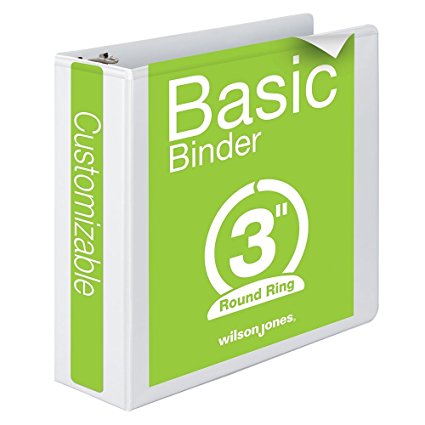 Wilson Jones Round Ring View Binder, 3 Inch, Basic, 362 Series, Customizable, White (W362-49W)