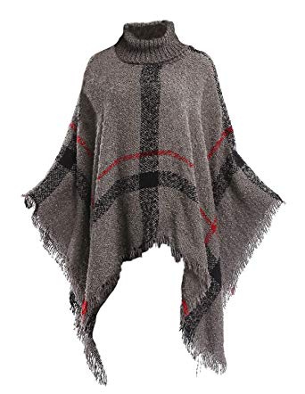 Bellady Women's High Collar Batwing Tassels Poncho Cape Winter Knit Sweater Cloak