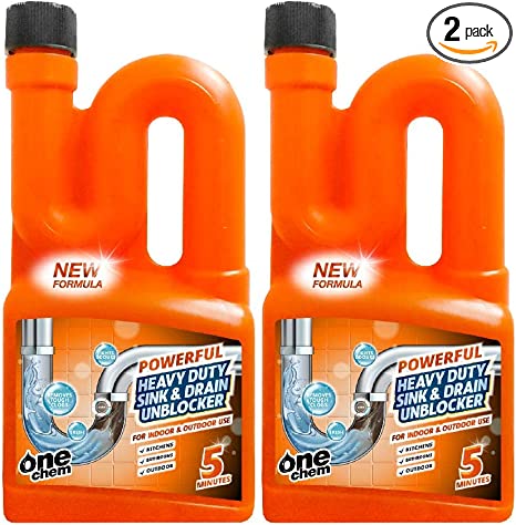 One Chem Heavy Duty Sink and Drain Unblocker 2 x 750ml - Powerful formula for indoor and outdoor use