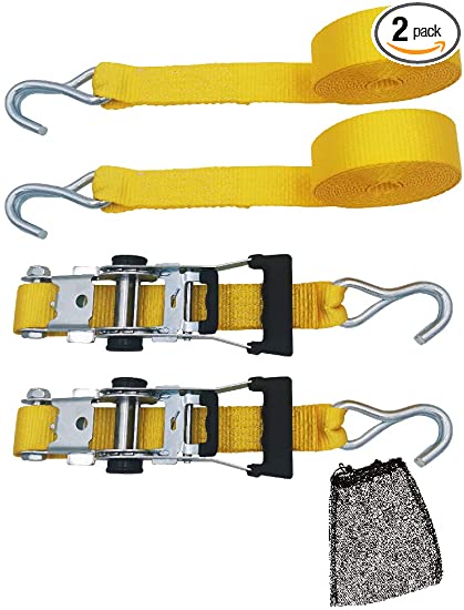 Ratchet Tie Down Straps, 1.5 in x 15 ft Straps, 5000lbs Break Strength, Moving and Securing Cargo, Yellow(2 Pack)