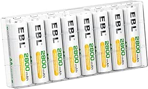 EBL Pack of 8 AA Batteries 2800mAh High Capacity Precharged Ni-MH AA Rechargeable Batteries