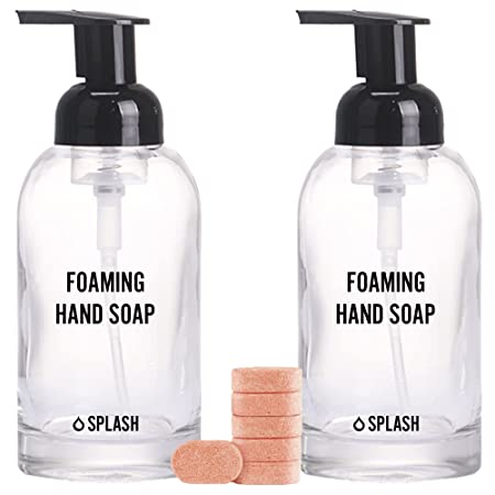 Splash Glass Foaming Hand Soap Dispensers | With 2x Reusable Premium Glass Bottles and 6x 8FL OZ Dissolvable Tablets - 48 FL OZ Soap | Eco Refill Soap Pods | Juicy Orange Scent - Just Add Water