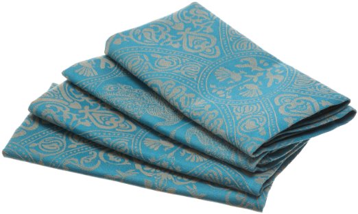 Mahogany Peacock 18-Inch by 18-Inch Teal Napkin, Set of 4, Cotton Jacquard