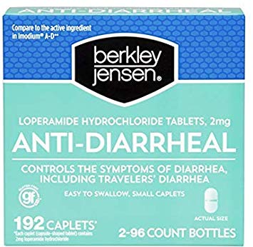 Berkley Jensen Anti-Diarrheal Medicine Loperamide Hydrochloride Tablets 2 mg 192 Caplets Per Order (Limited Edition)