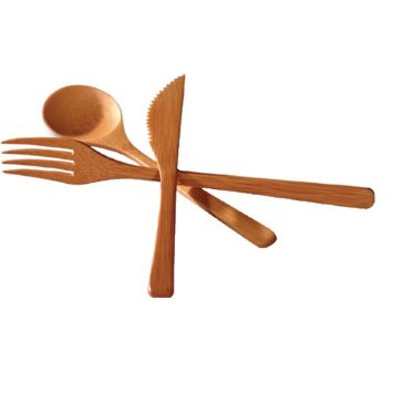 Totally Bamboo 3-Piece Set Bamboo Flatware, Fork, Knife and Spoon