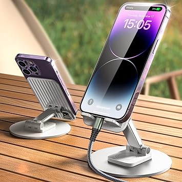 LISEN 360 Degree Rotation Cell Phone Stand Holder for Desk, Foldable, Adjustable, Ergonomic, Portable, Pocket Friendly, Slim Profile, Compatible with iPhone 14, iPad Tablet 4-10"