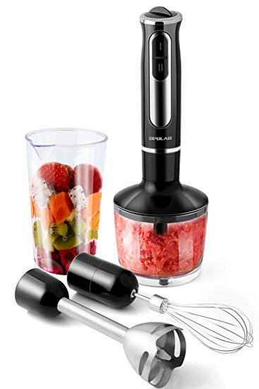 OPOLAR 4-in-1 Stick Immersion Blender, Variable 8 Speed Control, 500 Watt Powerful Hand-held Blender Mixer with Food Chopper, Stainless Steel Blades, Whisk, and BPA-Free Beaker