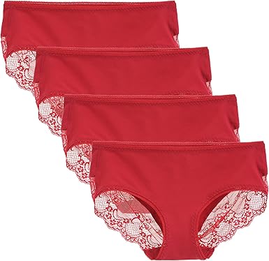 Women's 4 Pack Cotton Mid Rise Full Coverage Lace Hipster Brief Panty Underwear