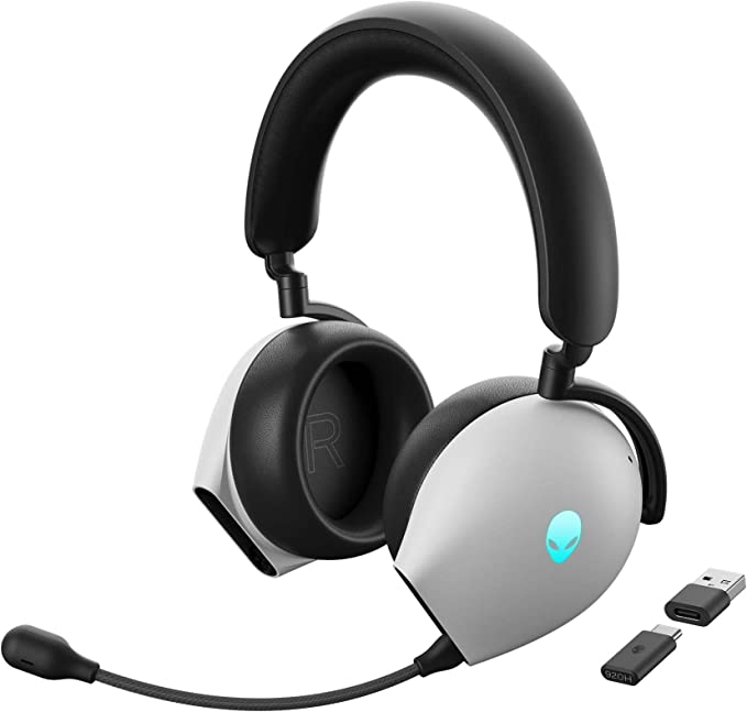 Alienware AW920H Tri-Mode Wireless Gaming Headset - Dolby Atmos Virtual Surround Sound, Active Noise Cancelling, AI-driven Noise-Cancelling microphone, USB-C Wireless Dongle - Lunar Light