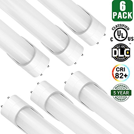 6 Pack - Hykolity T8 LED Tube Light 4FT 18W (40W Equivalent) Shop Lights, 5000K Crystal White Glow, UL Listed and DLC Qualified, T10 T12 Fluorescent Tubes Replacement, Easy Retrofit Installation