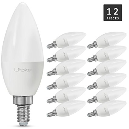 Litake E12 LED Bulb, 60W Equivalent Candelabra Bulb, 2700K Warm White Non-Dimmable Candle Light Bulbs for Chandelier, Pack of 12