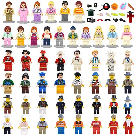 Maykid Minifigures Set of 48 22 Includes Building Bricks Community People with Figures Accessories Building Blocks Party Supplies Toys Gifts