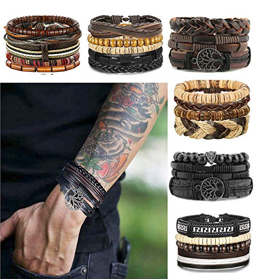 LOLIAS 24 Pcs Woven Leather Bracelet for Men Women Cool Leather Wrist Cuff Bracelets Adjustable