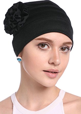 YI HENG MEI Women's Elegant Strench Side Flower Pleated Muslim Turban Chemo Cancer Cap