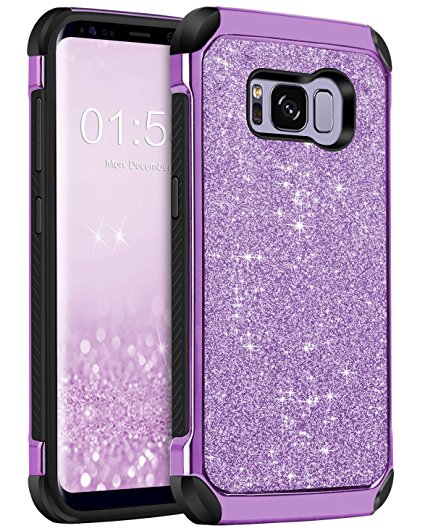 Galaxy S8 Case, Samsung Galaxy S8 Case, BENTOBEN Shockproof Glitter Sparkly Bling 2 in 1 Hybrid Hard PC Shiny Faux Leather Chrome Protective Case for Samsung Galaxy S8 2017 (5.8 Inch), Purple