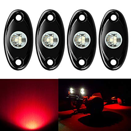 4 Pods LED Rock Lights, Ampper Waterproof LED Neon Underglow Light for Car Truck ATV UTV SUV Jeep Offroad Boat Underbody Glow Trail Rig Lamp (Red)