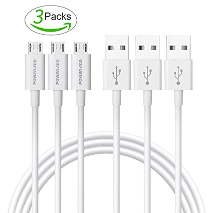 [3 Pack] Micro USB Cable Android, Poweradd 1.2m/4ft Micro to USB High Speed USB 2.0 Syncing and Charging Cord for Samsung, HTC, LG, Nexus, Nokia, Sony, Kindle, MP3, Tablet and More- White