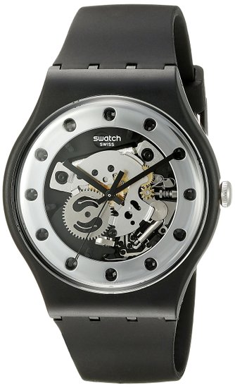 Swatch Unisex SUOZ147 Silver Glam Analog Display Quartz Black Watch