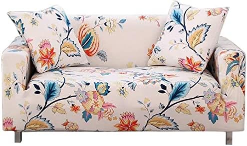 WDong Stretch Sofa Coves,3 Seater Polyester Spandex Printed Elastic Couch Sofa Slipcovers 3 Seater Furniture Protector Covers,69-86" Long with Anti-Slip Foam(3 Seater, DreamFlower)