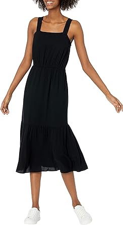 Amazon Essentials Womens Relaxed Fit Fluid Twill Tiered Midi Dress