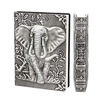 YHH Small Journal Diary, Vintage A6 Hardback Notebook Pocket Size Lined Page PU Leather Embossed Notepad Valentines Birthday Anniversary Gift for Kid Boys Girls Men Women Dad Mum, 3D Elephant Silver