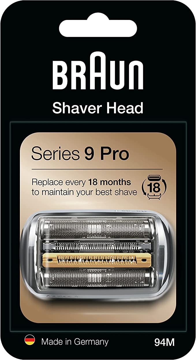 Braun Series 9 Electric Shaver Replacement Head, Easily Attach Your New Shaver Head, Also Compatible with Series 9 Pro Electric Razors, 94M, Silver