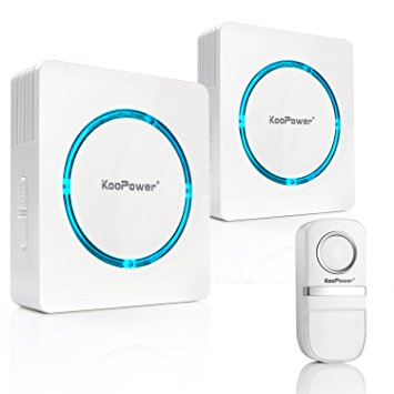KooPower Wireless Doorbell, 1 Push Button & 2 Plug-in Receivers, No Battery Required, White