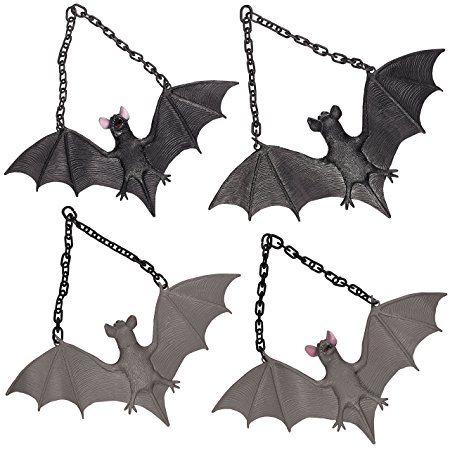 Prextex Halloween Décor Set of 4 Realistic Looking Spooky Rubber Hanging Bats for Best Halloween Decoration