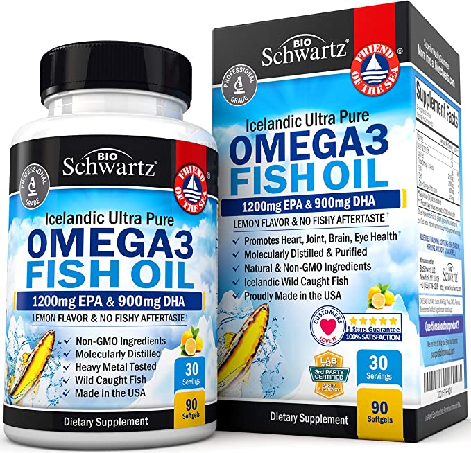Omega 3 Fish Oil 3000mg Burp less. EPA 1200mg, DHA 900mg Fatty Acids. Highest Concentration Available. Best Non-GMO Pharmaceutical Grade Pills. Joint Support, Immune, Heart Health, Brain, Eyes, Skin
