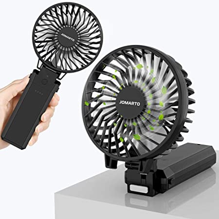 JOMARTO Handheld Fan Battery Operated Desk Fan 5200mAh 5 Speeds 20H Working for Household/Office/Travel/Camping Personal Rechargeable Portable Detachable&Washable (Black)