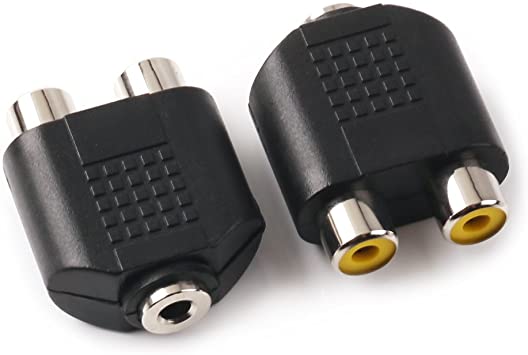 NANYI 3.5mm (1/8 Inch) Famale TRS to Two RCA Female Audio Heads, 3.5mm F One-Two RCA F Interconnect Audio Adapter, 2Pack (3.5 F-2xRCA F)