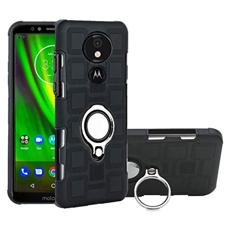 Moto G6 Play case, Mingwei [with 360 ° Kickstand] Rotating Ring Case [Dual Shockproof] Rugged Protection Cover Compatible with [Magnetic Car Mount] for Motorola Moto G6 Play (Black, G6 Play / E5)