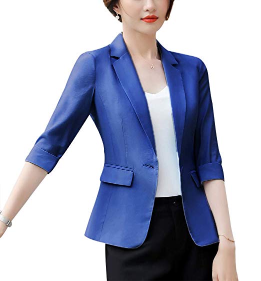 Women’s Casual One Button Blazer Jacket Slim Fit Work Office Blazer