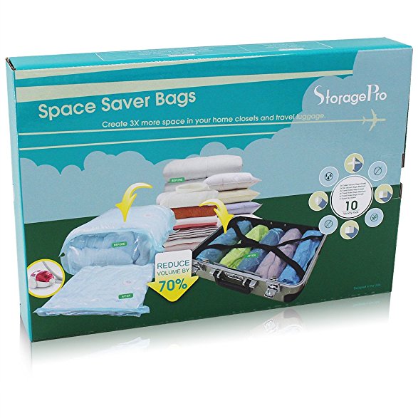 10-Pack StoragePro Space Savers Set, Includes 3D Cube & Flat Vacuum Storage Bags, Rolling Compression Space Bags for Travel