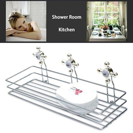 Wall-mounted Shower Caddy,Bathroom Soap Shampoo Holder with 3 Suction Pads by LivingAid-14.00" x 5.20" x 5.00"inches