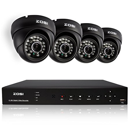 ZOSI 4CH 960H CCTV DVR Security Camera Systems w/ 4x 900TVL In/Outdoor Day/Night Dome Camera, HDMI 1080P Output, Infrared Superior Night Vision, IP66 Weatherproof, P2P & QR Code Scan Remote Access