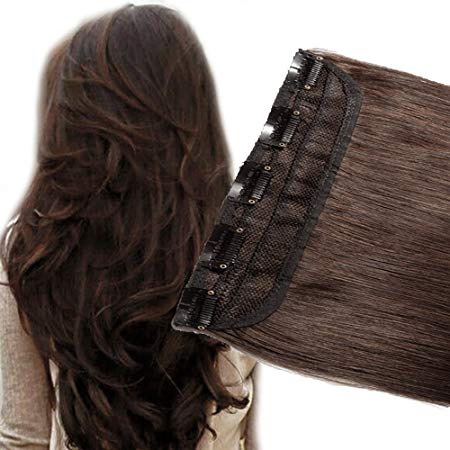 3/4 Full Head Clip in Human Hair Extension Real Remy Hair Natural Soft 1 piece 5 Clips 18’’Long 50g Dark Brown #2