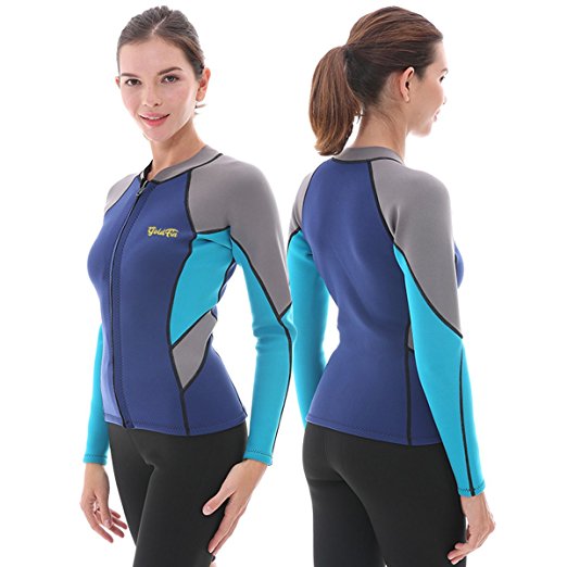 Goldfin Wetsuit Top Jacket Neoprene for Women 2mm Long Sleeves Front Zip Diving Snorkeling Surfing Kayaking Canoeing SW004