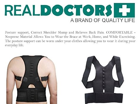 Neoprene Lower Back Brace Posture Corrector Clavicle Support For Scoliosis Spondylolisthesis & Thoracic. Posture Support For Men & Women. Relieves Back Pain & Acts As A Shoulder Back Brace. MEDIUM