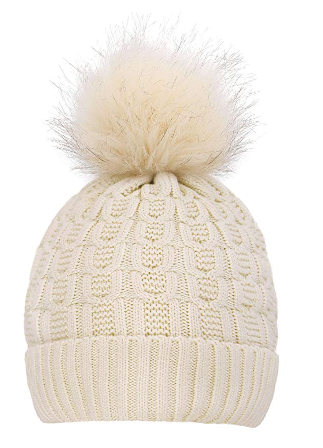 Arctic Paw Women Winter Cable Knit Fleece Lined Warm Pom Pom Beanie Hat