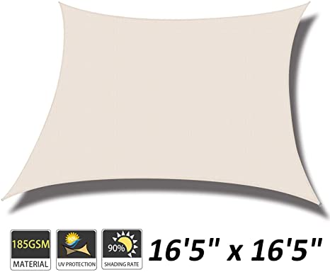 Cool Area 16'5" x 16'5" Square Sun Shade Sail for Patio Garden Outdoor, Heavy Duty UV Block Canopy Awning, Cream
