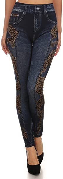 ICONOFLASH Women's Fleece Lined Faux Denim Sublimation Legging