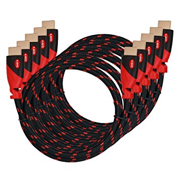 KAYO Hi-Speed HDMI1.4 Cable 3 FT -PACK of 5/ RED, BLACK Sleeve/ Supports Ethernet,3D,4K & Audio Return, Bonus CABLE Tie